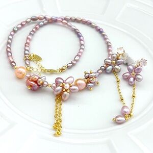 CUTE!!! 🥰  Handmade Freshwater Cotton Candy 🍭 Flower 🌺 Earrings Necklace Set